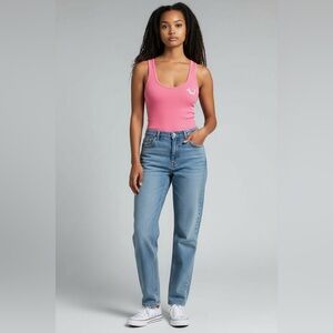 True Religion Pink Ribbed Logo Tank Top Size M Made in USA